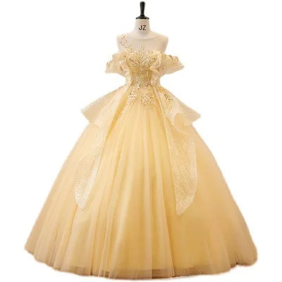 Strapless Quinceanera Dress Sleeveless Off The Shoulder Lace Floral Print Princess Ball Gown