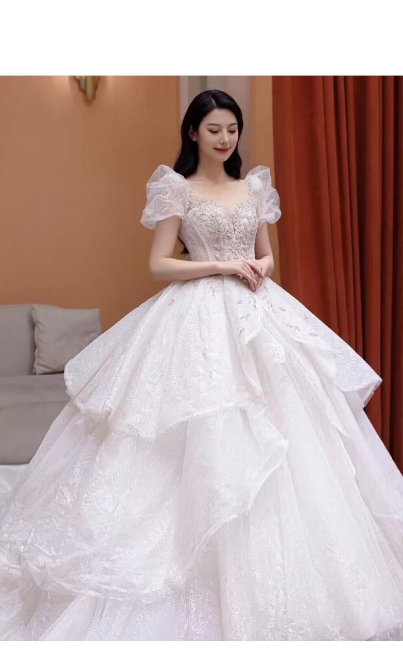 Embroidery Beaded Bubble Sleeveless Princess Wedding Gown