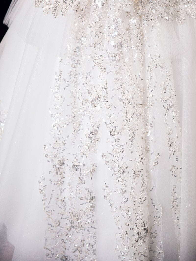 Luxury Long Sleeve Beading High Waist Wedding Gowns
