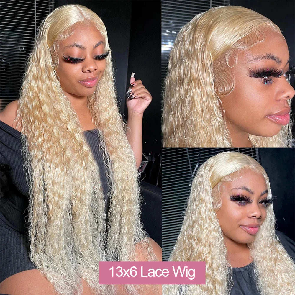 Deep Wave 13x6 HD Lace Frontal Human Hair Wig 30 40 Inch Curly 613 Honey Blonde Water Wave