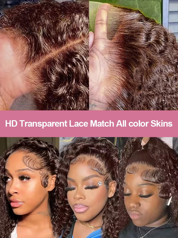 30 40 Inch Chocolate Brown Deep Wave 13x6 HD Lace Frontal Wig Human Hair Curly 13x4 Lace Front Wig Brazilian For Women 250%