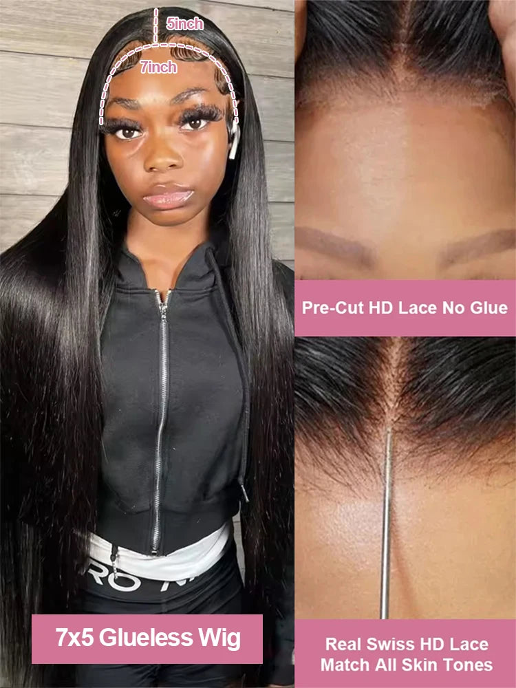 30 40 Inch Bone Straight 7x5 13x4 Glueless Wig Human Hair Ready To Wear HD Lace Frontal Wig