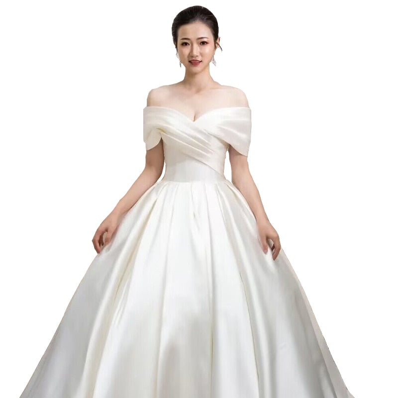 Simple Satin Wedding Dress Bridal Ball Gown