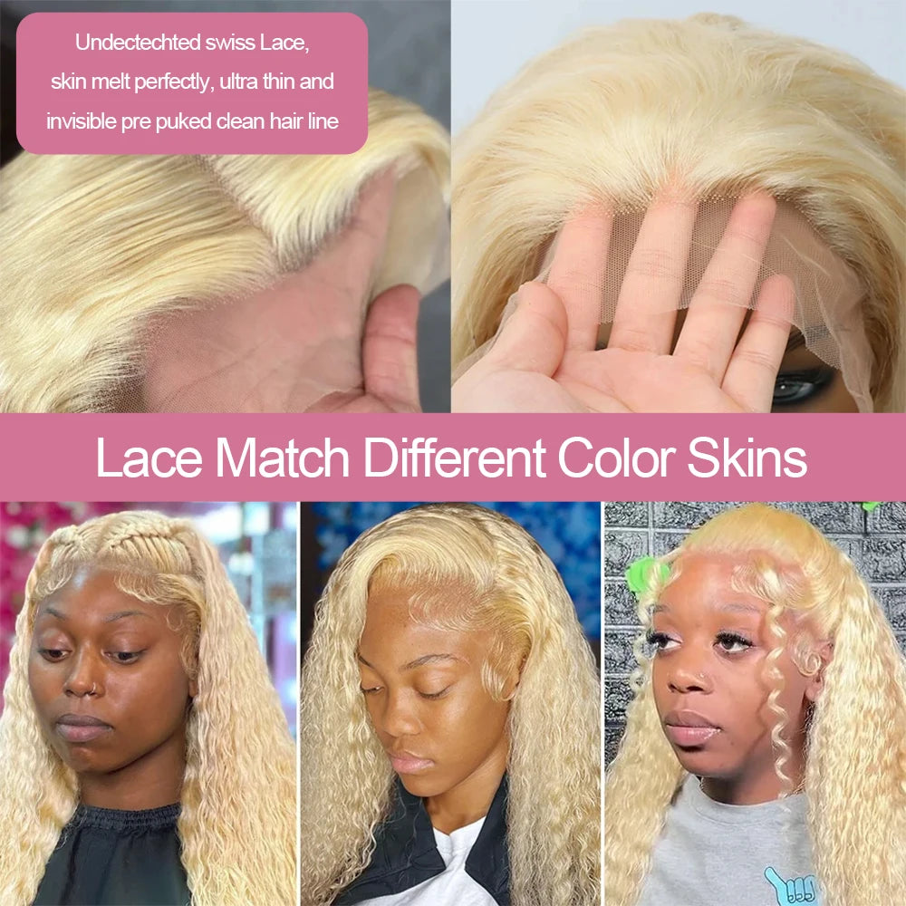 Deep Wave 13x6 HD Lace Frontal Human Hair Wig 30 40 Inch Curly 613 Honey Blonde Water Wave