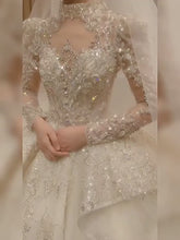 Load and play video in Gallery viewer, Bridal veil Long Sleeve shining sequin trailing French Luxury gown
