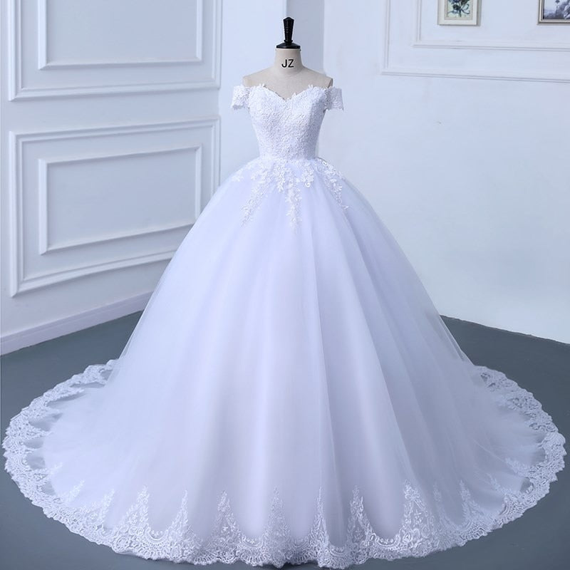 Off The Shoulder Lace Ball Gown Simple Wedding Dress