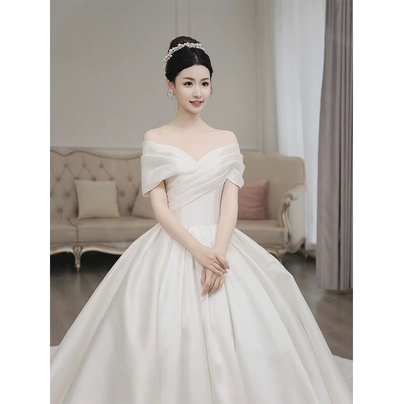 Simple Satin Wedding Dress Bridal Ball Gown