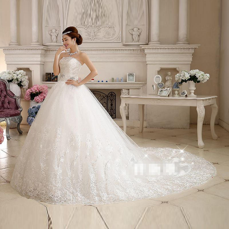 Free shipping 2017 New Bling Strapless Sequins Wedding Dresses White Beading Gowns Princess Bride Frocks Plus size XXN053