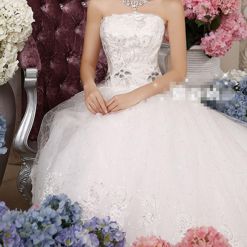 Free shipping 2017 New Bling Strapless Sequins Wedding Dresses White Beading Gowns Princess Bride Frocks Plus size XXN053
