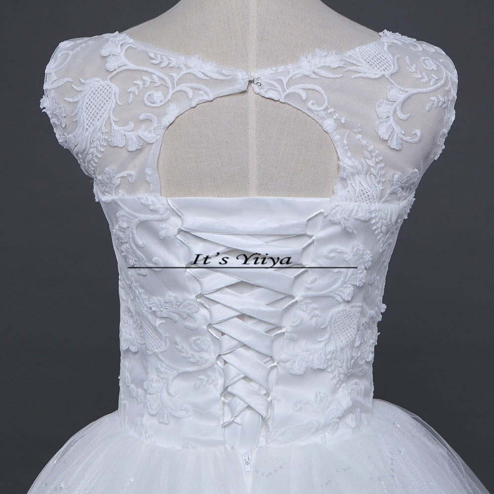 Free shipping New 2017 Summer O-neck Lace White Wedding Dresses Plus size Princess Bride Frocks Vestidos De Novia HS246