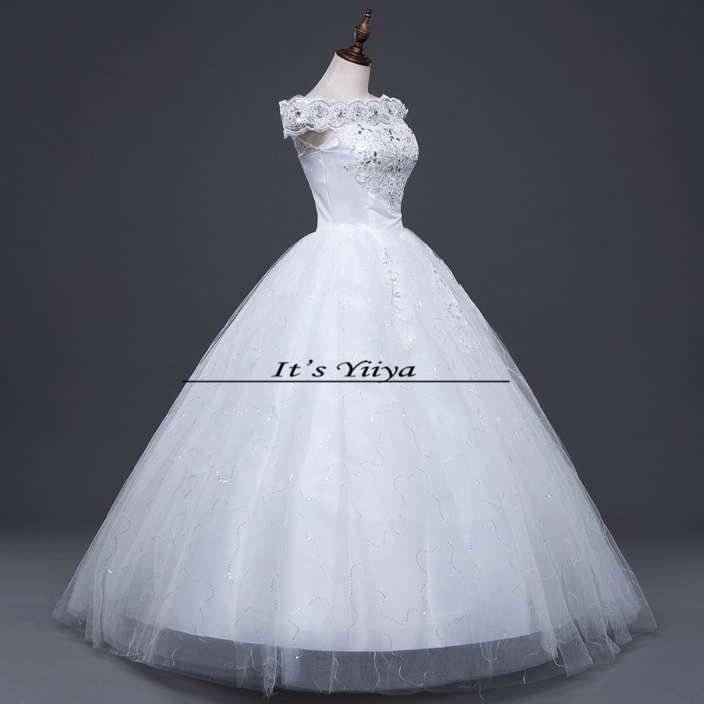 Free shipping YiiYa 2016 Red White Boat Neck Wedding Dresses Princess Gowns Bridal Frocks Short Sleeves Vestidos De Novia XXN143