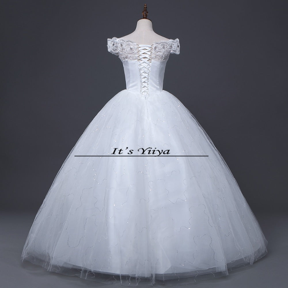 Free shipping YiiYa 2016 Red White Boat Neck Wedding Dresses Princess Gowns Bridal Frocks Short Sleeves Vestidos De Novia XXN143