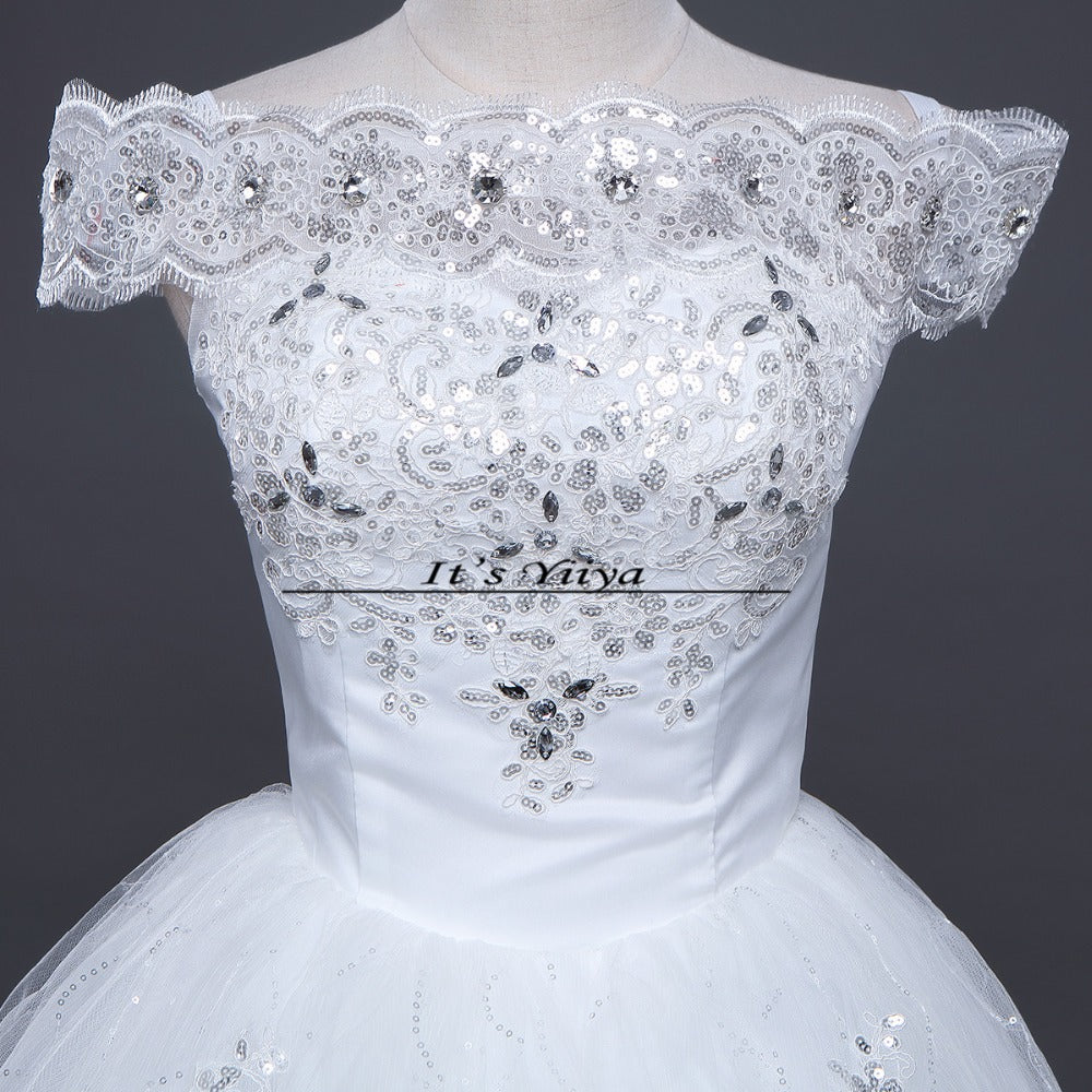 Free shipping YiiYa 2016 Red White Boat Neck Wedding Dresses Princess Gowns Bridal Frocks Short Sleeves Vestidos De Novia XXN143
