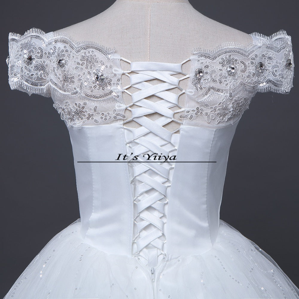 Free shipping YiiYa 2016 Red White Boat Neck Wedding Dresses Princess Gowns Bridal Frocks Short Sleeves Vestidos De Novia XXN143