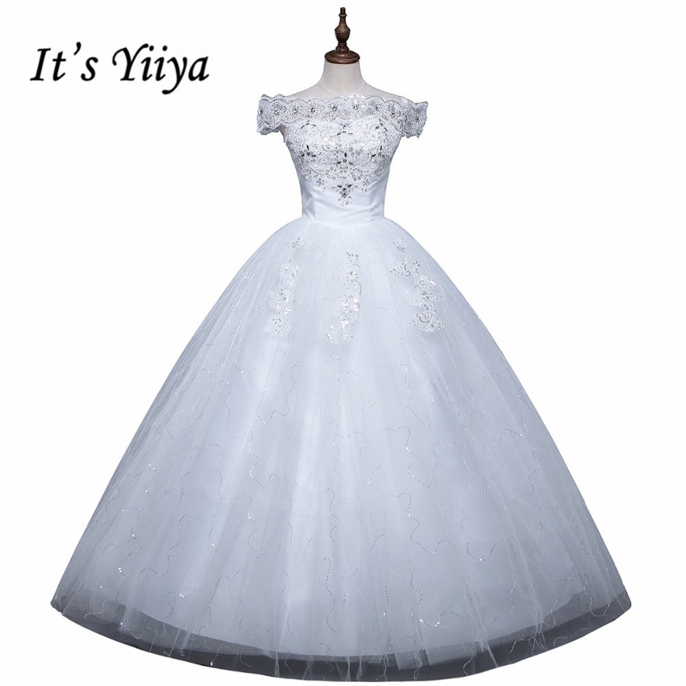 Free shipping YiiYa 2016 Red White Boat Neck Wedding Dresses Princess Gowns Bridal Frocks Short Sleeves Vestidos De Novia XXN143