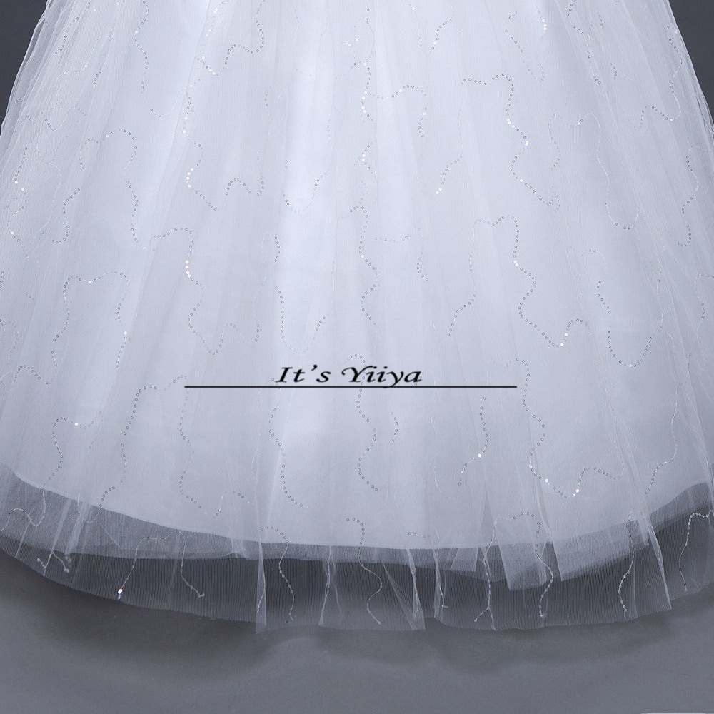 Free shipping YiiYa 2016 Red White Boat Neck Wedding Dresses Princess Gowns Bridal Frocks Short Sleeves Vestidos De Novia XXN143