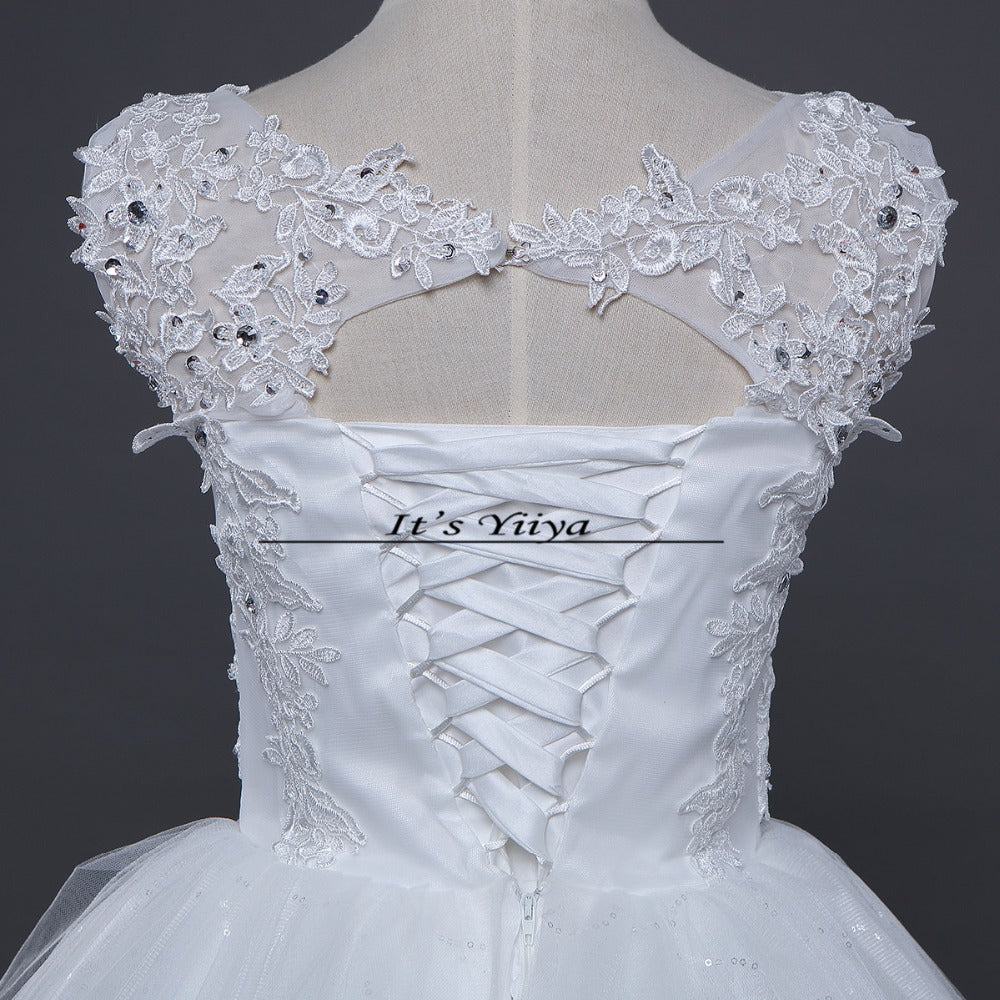 Free shipping 2016 Sequins O-neck White Wedding Dresses Princess Vestidos De Novia Wedding Ball Gowns Cheap Wedding Frocks HS230