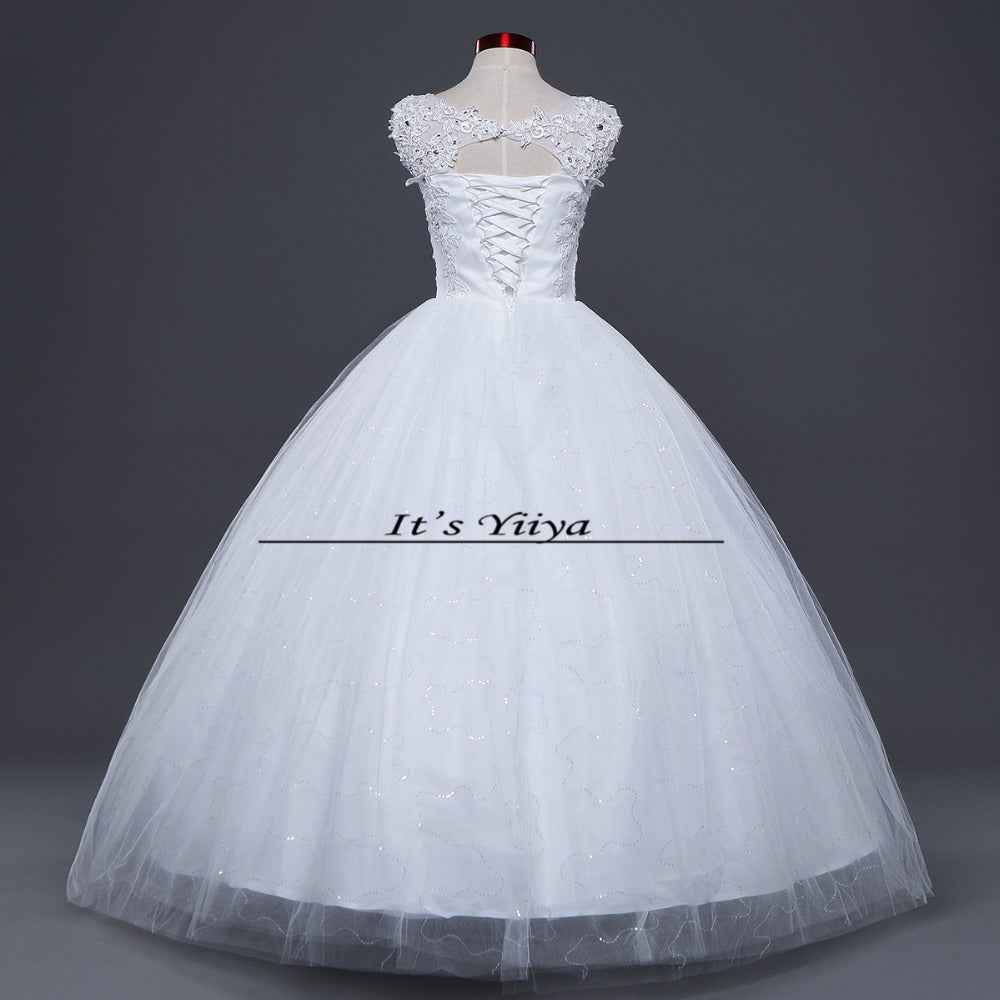 Free shipping 2016 Sequins O-neck White Wedding Dresses Princess Vestidos De Novia Wedding Ball Gowns Cheap Wedding Frocks HS230