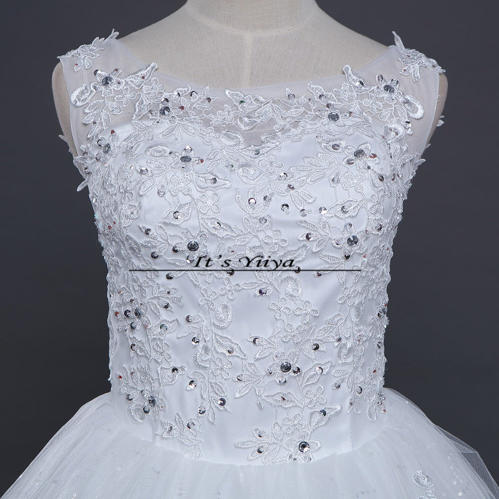 Free shipping 2016 Sequins O-neck White Wedding Dresses Princess Vestidos De Novia Wedding Ball Gowns Cheap Wedding Frocks HS230