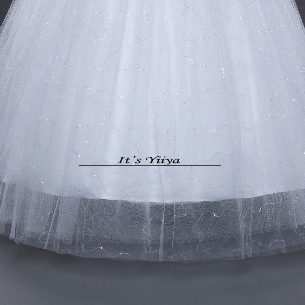 Free shipping 2016 Sequins O-neck White Wedding Dresses Princess Vestidos De Novia Wedding Ball Gowns Cheap Wedding Frocks HS230