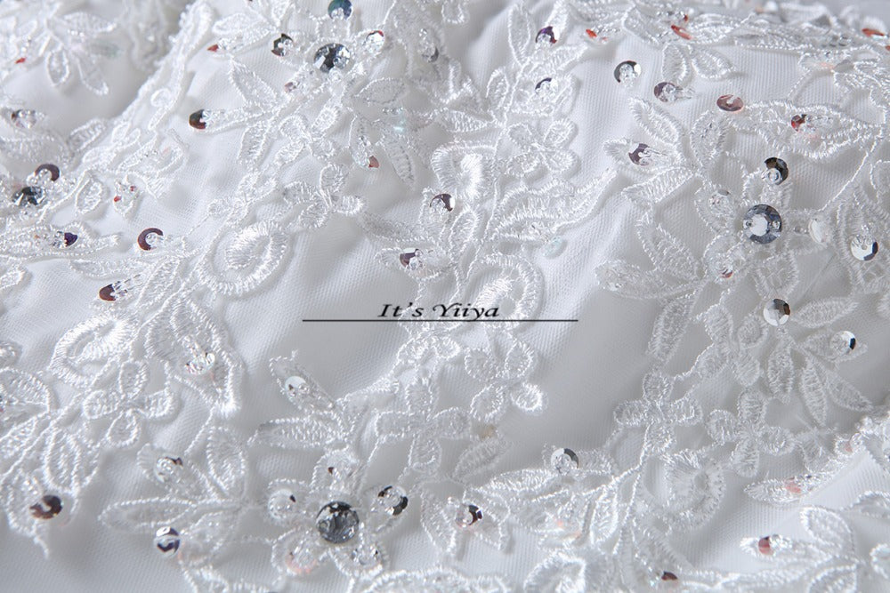 Free shipping 2016 Sequins O-neck White Wedding Dresses Princess Vestidos De Novia Wedding Ball Gowns Cheap Wedding Frocks HS230