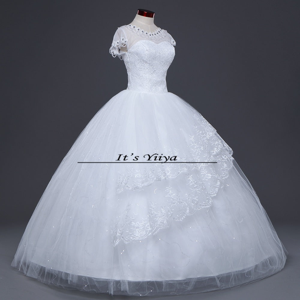 Free shipping wedding dresses 2017 white plus size lace wedding dress cheap short sleeves gowns frock Vestidos De Novia HS149