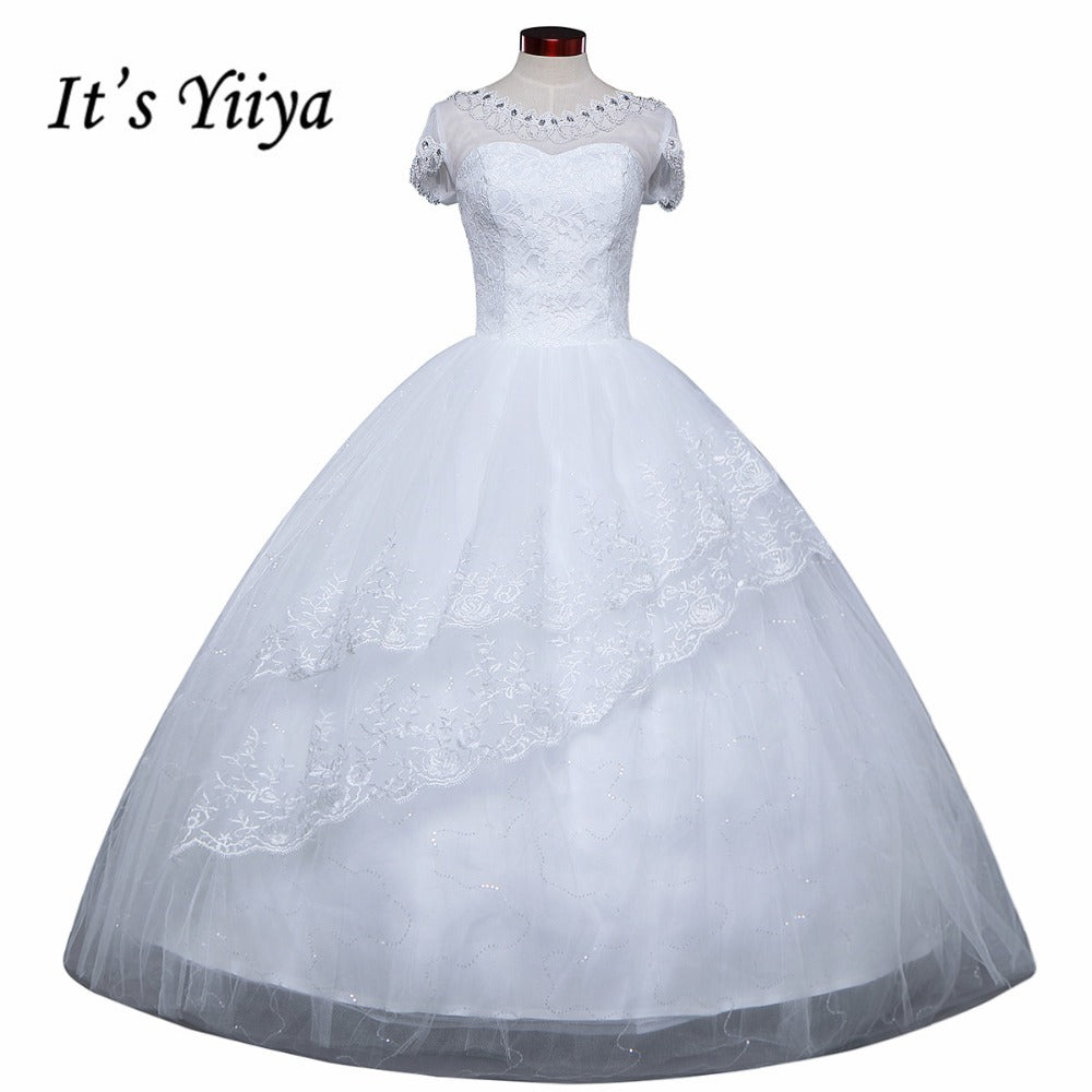Free shipping wedding dresses 2017 white plus size lace wedding dress cheap short sleeves gowns frock Vestidos De Novia HS149