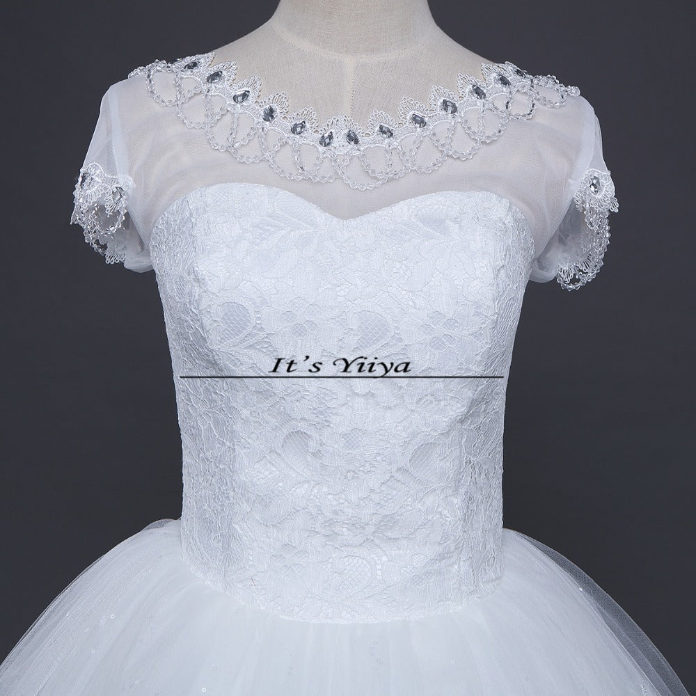 Free shipping wedding dresses 2017 white plus size lace wedding dress cheap short sleeves gowns frock Vestidos De Novia HS149