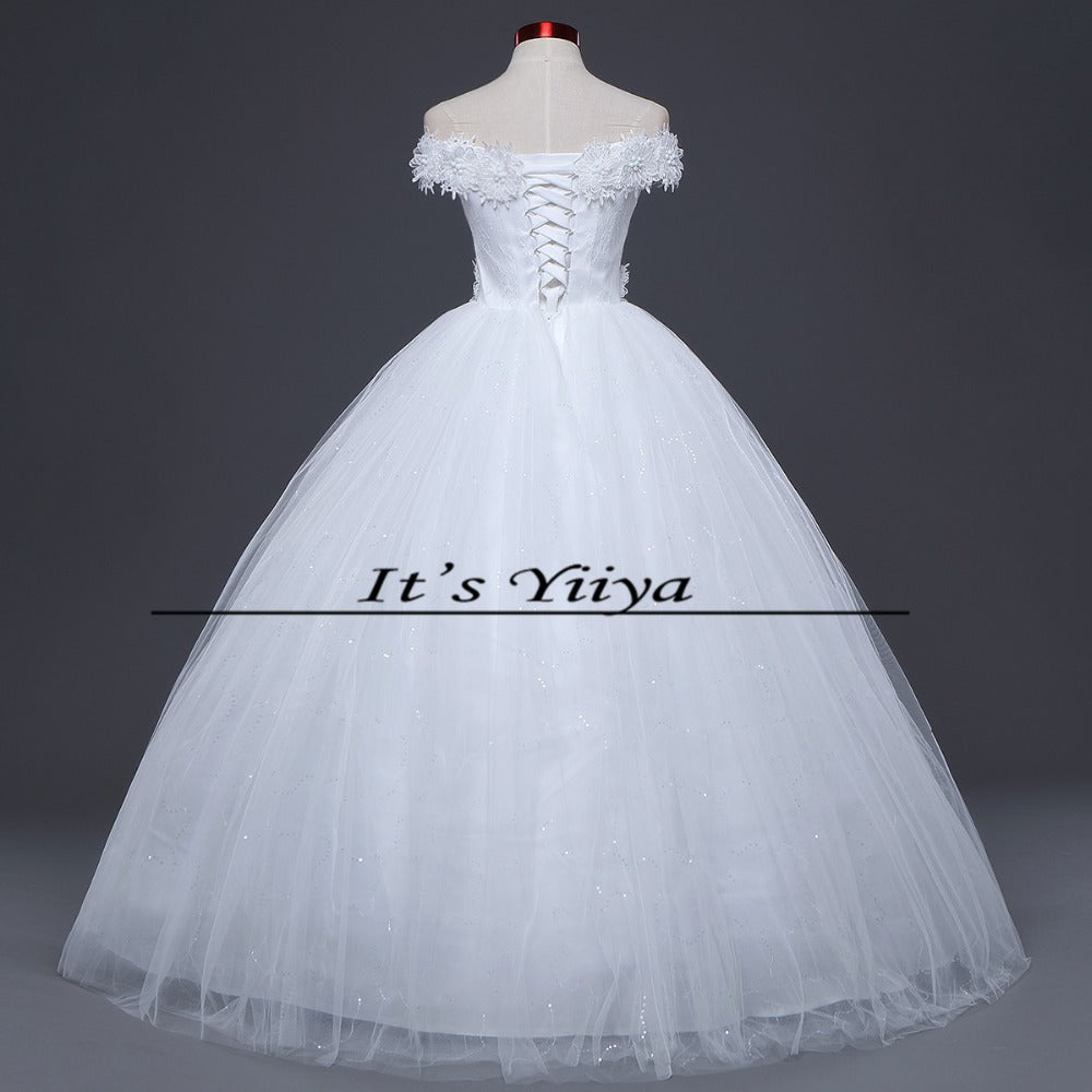 Free Shipping 2017 Vestidos De Novia Boat neck Lace Wedding Dresses White Cheap Bride Frocks Real Picture Custom Made H603