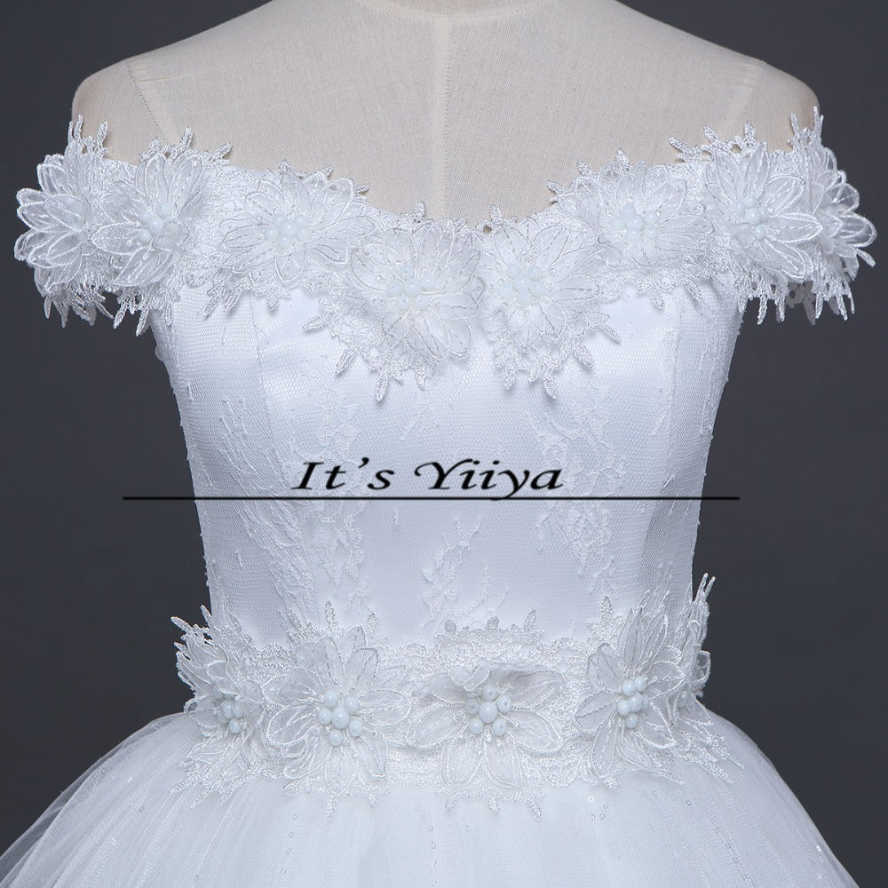 Free Shipping 2017 Vestidos De Novia Boat neck Lace Wedding Dresses White Cheap Bride Frocks Real Picture Custom Made H603