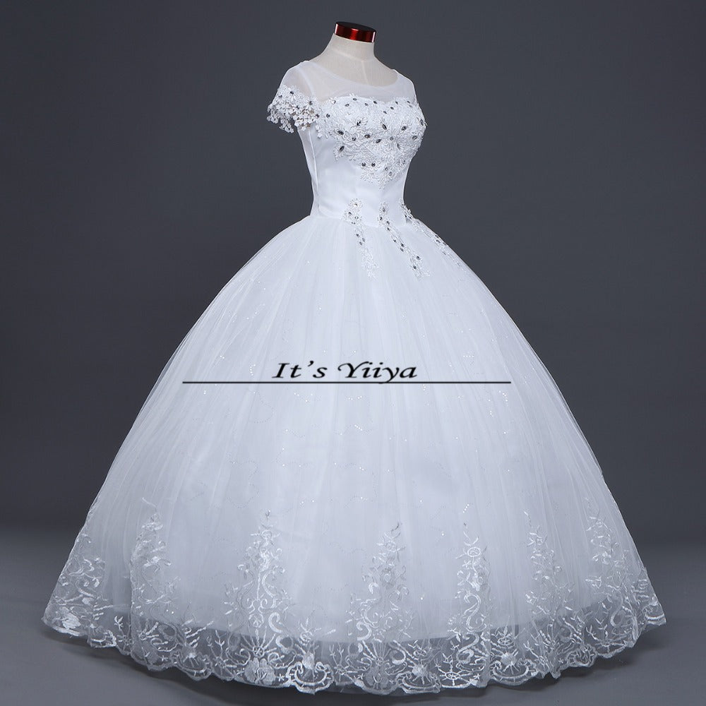 Free shipping White Wedding Ball Gowns Flowers Short Sleeves Cheap Princess Vestidos De Novia Wedding Frock Bride Dress HS233