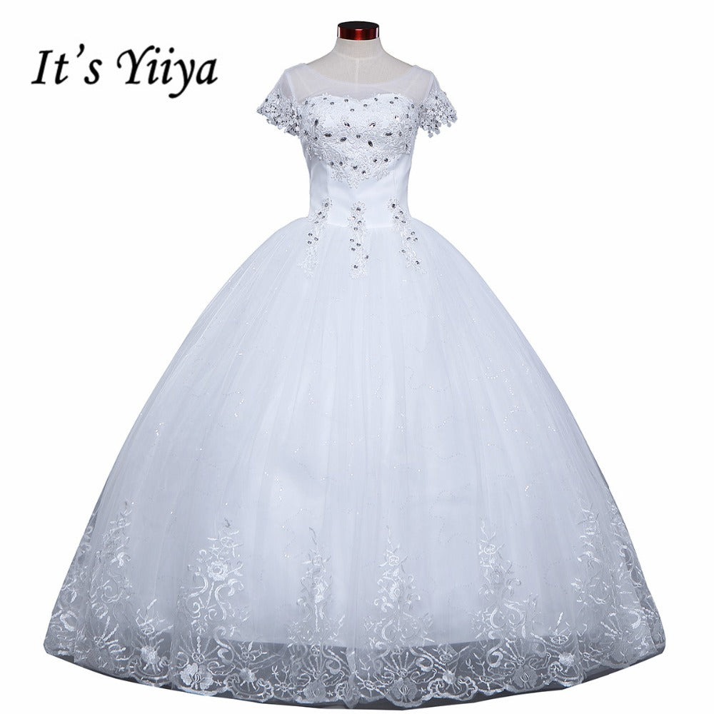 Free shipping White Wedding Ball Gowns Flowers Short Sleeves Cheap Princess Vestidos De Novia Wedding Frock Bride Dress HS233