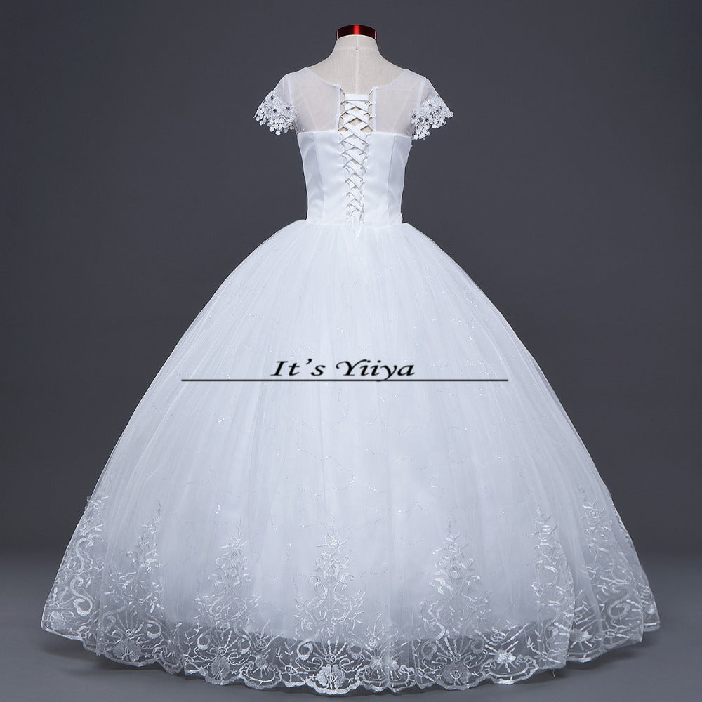 Free shipping White Wedding Ball Gowns Flowers Short Sleeves Cheap Princess Vestidos De Novia Wedding Frock Bride Dress HS233