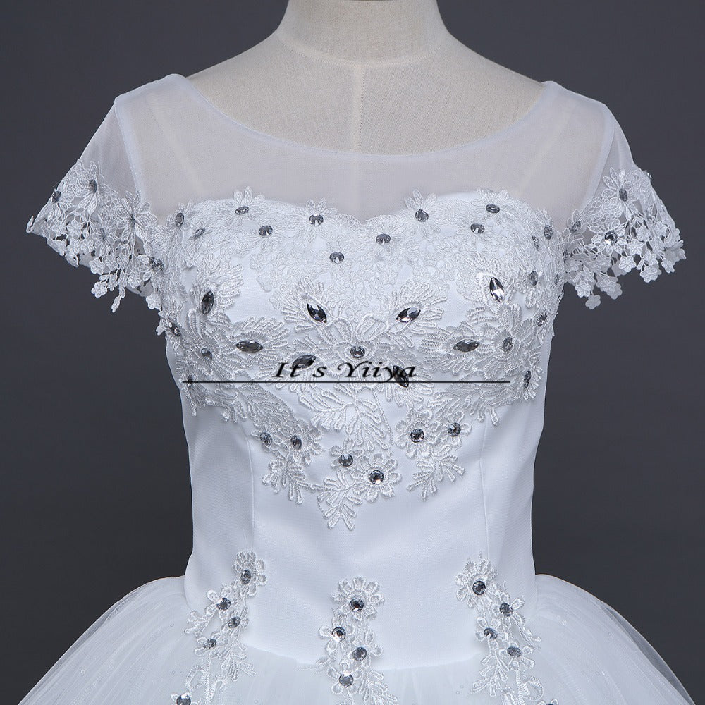 Free shipping White Wedding Ball Gowns Flowers Short Sleeves Cheap Princess Vestidos De Novia Wedding Frock Bride Dress HS233