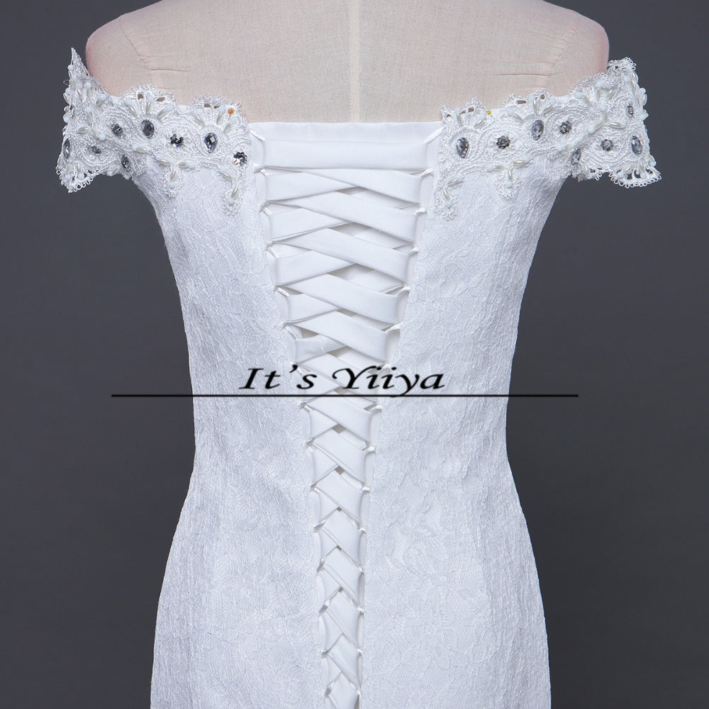 Free Shipping Vestidos De Novia New Mermaid Boat Neck Train Wedding Dress Lace Trailing Bride Gowns Custom Made D209