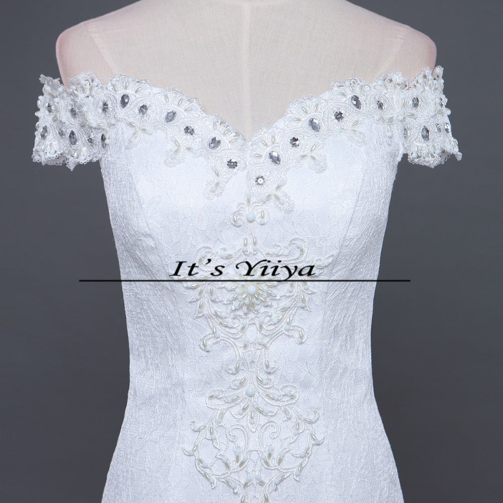 Free Shipping Vestidos De Novia New Mermaid Boat Neck Train Wedding Dress Lace Trailing Bride Gowns Custom Made D209