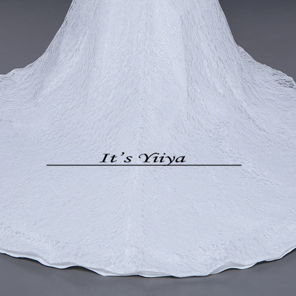 Free Shipping Vestidos De Novia New Mermaid Boat Neck Train Wedding Dress Lace Trailing Bride Gowns Custom Made D209