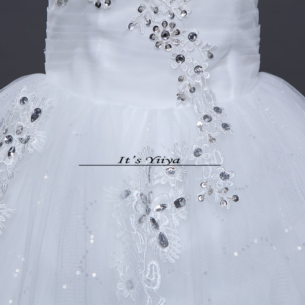 Free shipping white Wedding Dress Bride Princess Lace up Sequins Wedding Frocks Cheap Bridal Ball Gowns Vestidos De Novia HS108