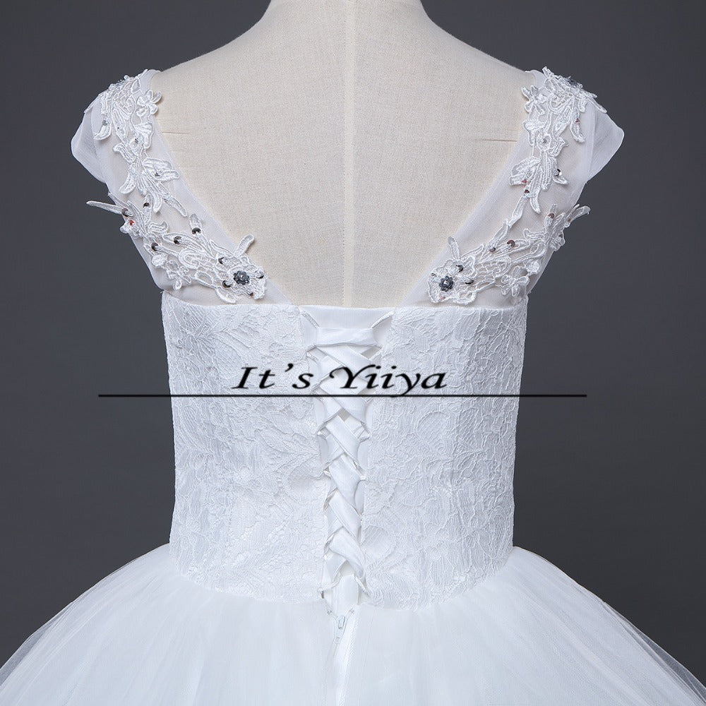Free shipping YiiYa wedding dresses 2015 plus size lace wedding dress princess white cheap gowns bride Vestidos De Novia HS164