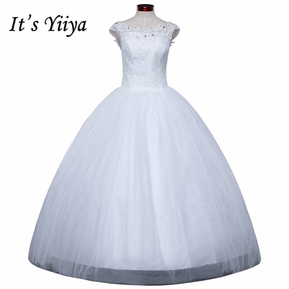 Free shipping YiiYa wedding dresses 2015 plus size lace wedding dress princess white cheap gowns bride Vestidos De Novia HS164