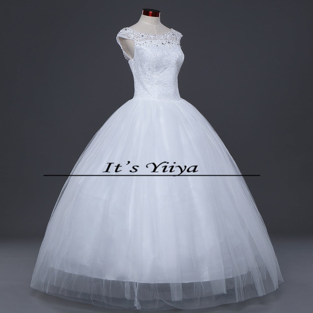 Free shipping YiiYa wedding dresses 2015 plus size lace wedding dress princess white cheap gowns bride Vestidos De Novia HS164