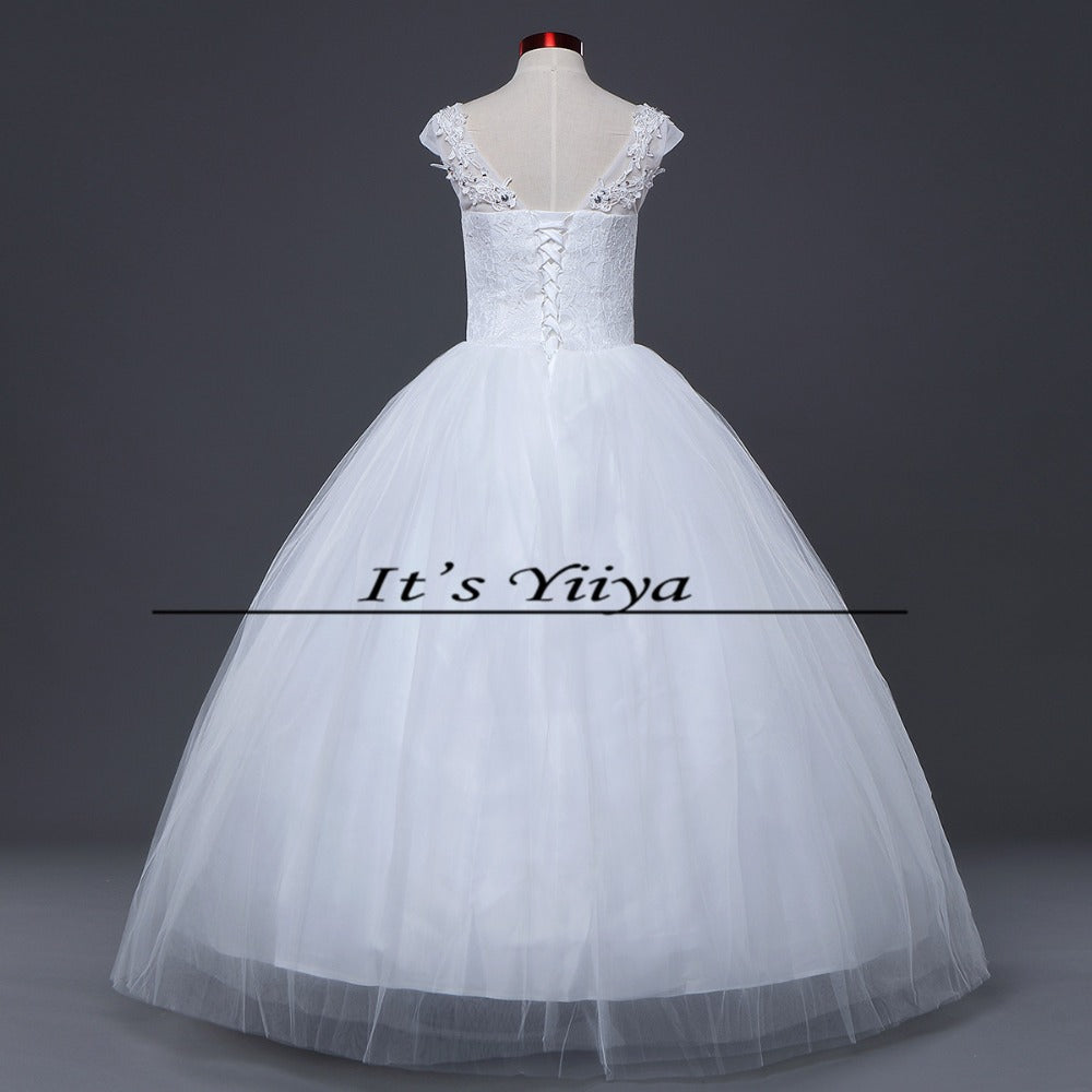 Free shipping YiiYa wedding dresses 2015 plus size lace wedding dress princess white cheap gowns bride Vestidos De Novia HS164