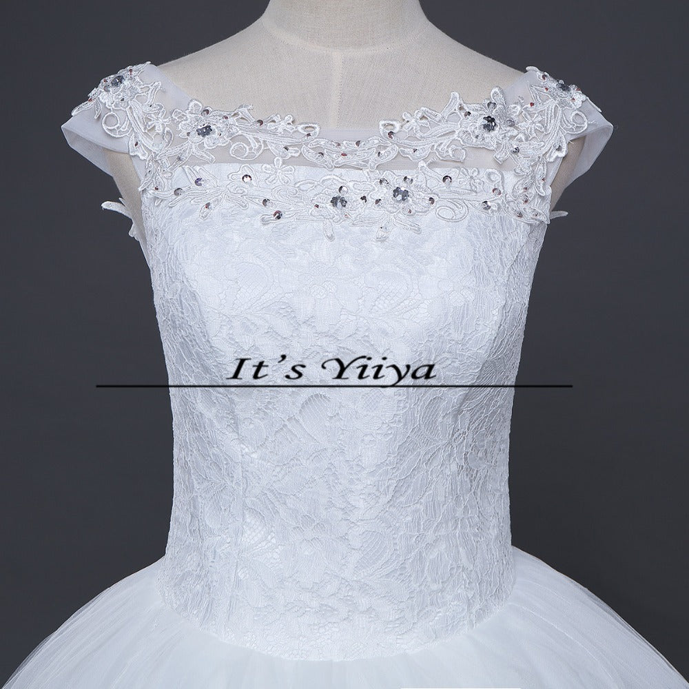 Free shipping YiiYa wedding dresses 2015 plus size lace wedding dress princess white cheap gowns bride Vestidos De Novia HS164