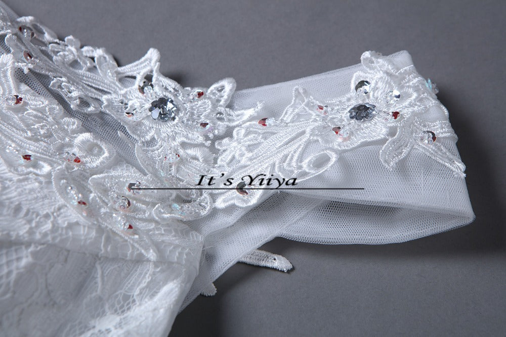Free shipping YiiYa wedding dresses 2015 plus size lace wedding dress princess white cheap gowns bride Vestidos De Novia HS164