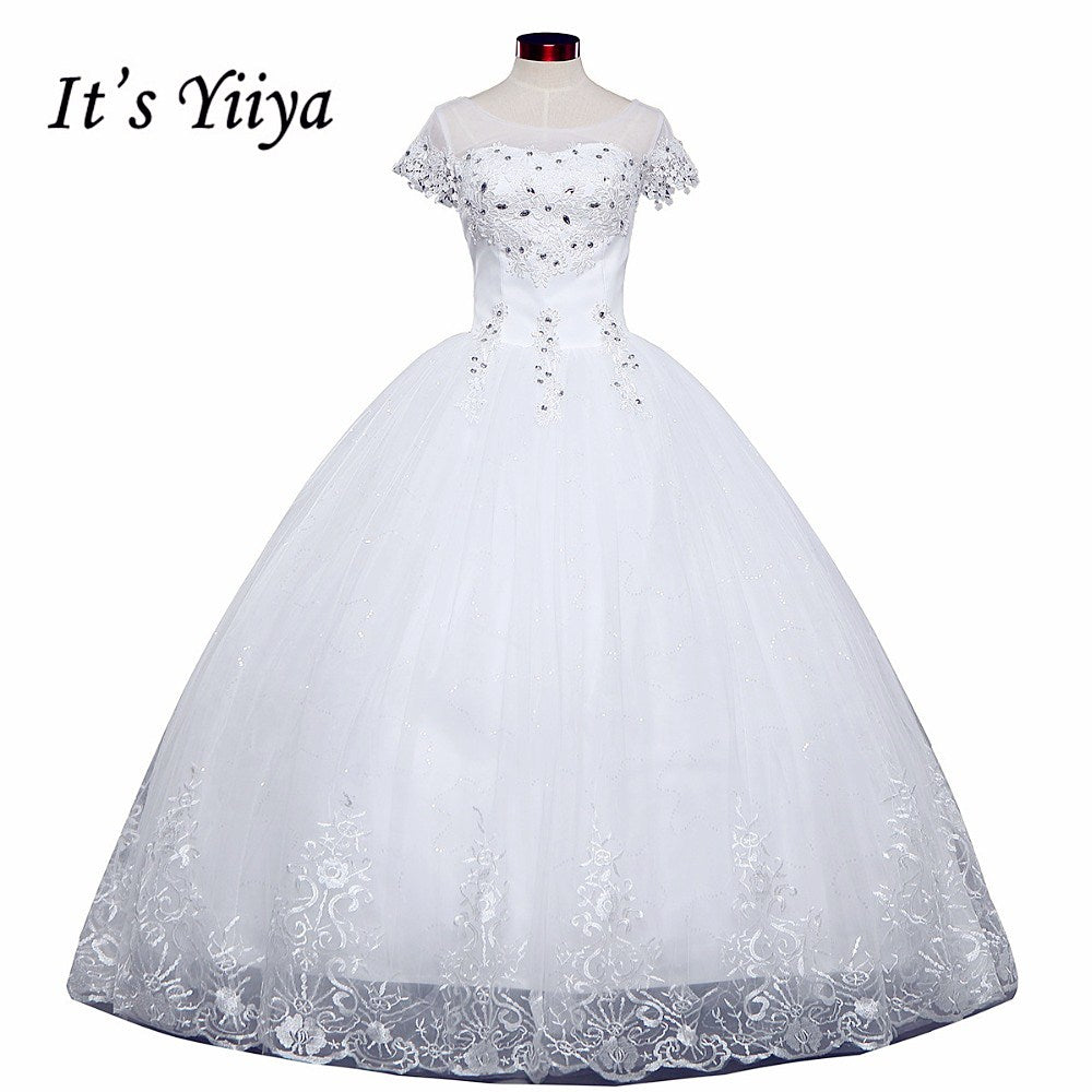 Free shipping White Wedding Ball Gowns Flowers Short Sleeves Cheap Princess Vestidos De Novia Wedding Frock Bride Dress HS233