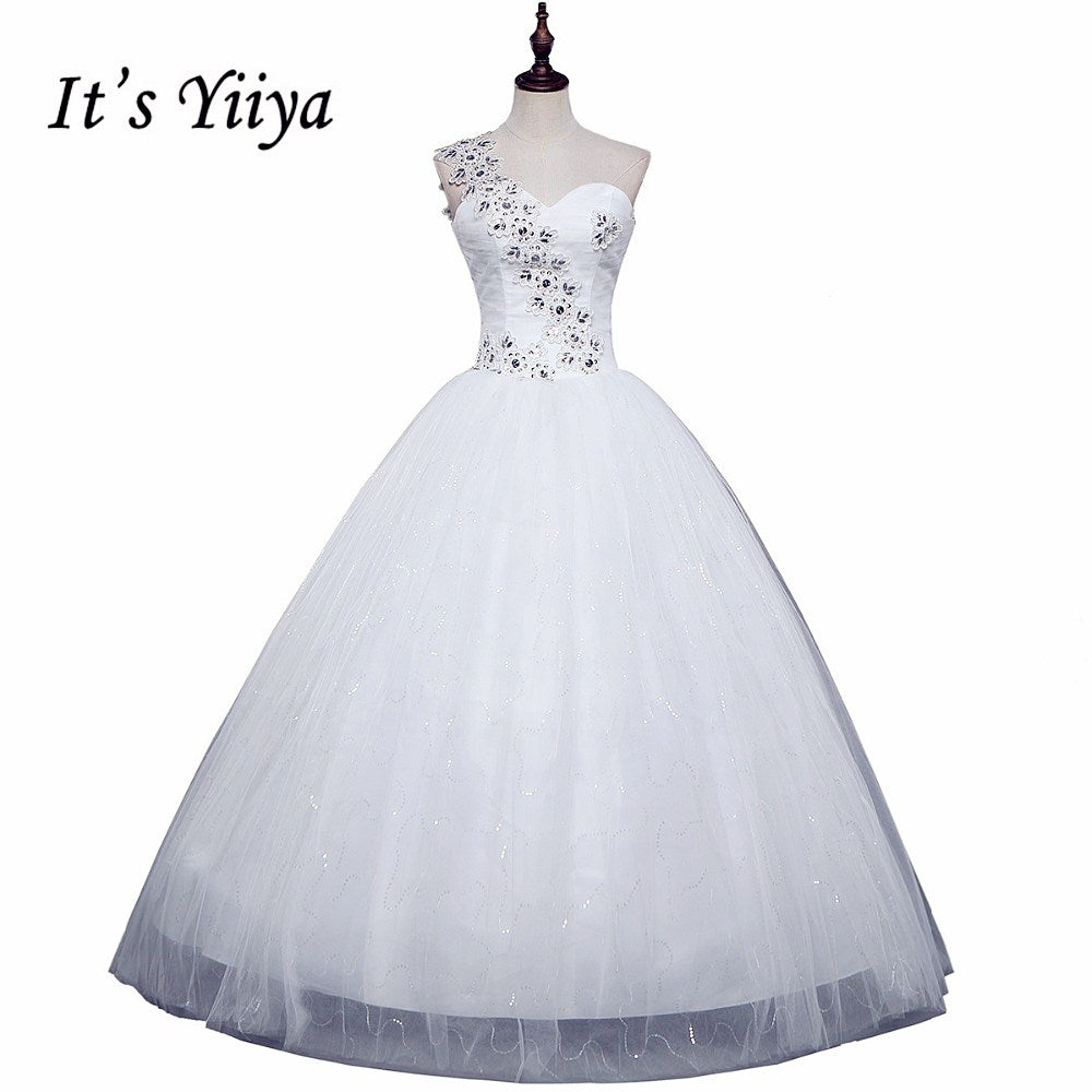 Free Shipping New Cheap Bride One Shoulder Plus size Sequins Wedding Dress Lace up Frocks Bride Ball Gowns Vestidos De Novia H47