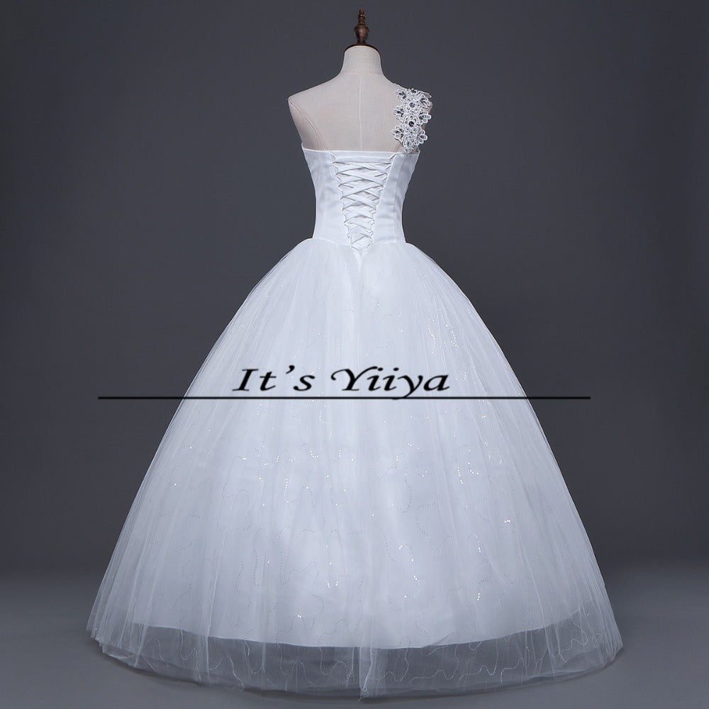 Free Shipping New Cheap Bride One Shoulder Plus size Sequins Wedding Dress Lace up Frocks Bride Ball Gowns Vestidos De Novia H47