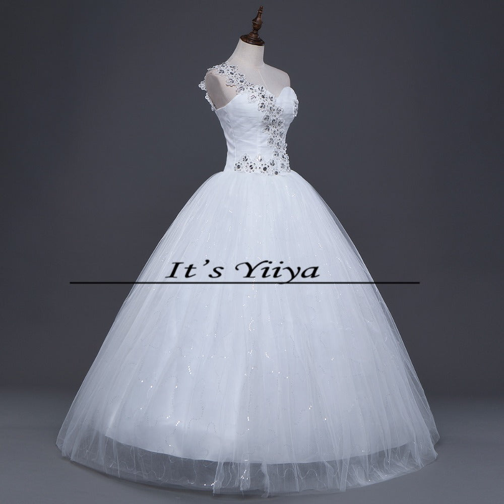 Free Shipping New Cheap Bride One Shoulder Plus size Sequins Wedding Dress Lace up Frocks Bride Ball Gowns Vestidos De Novia H47