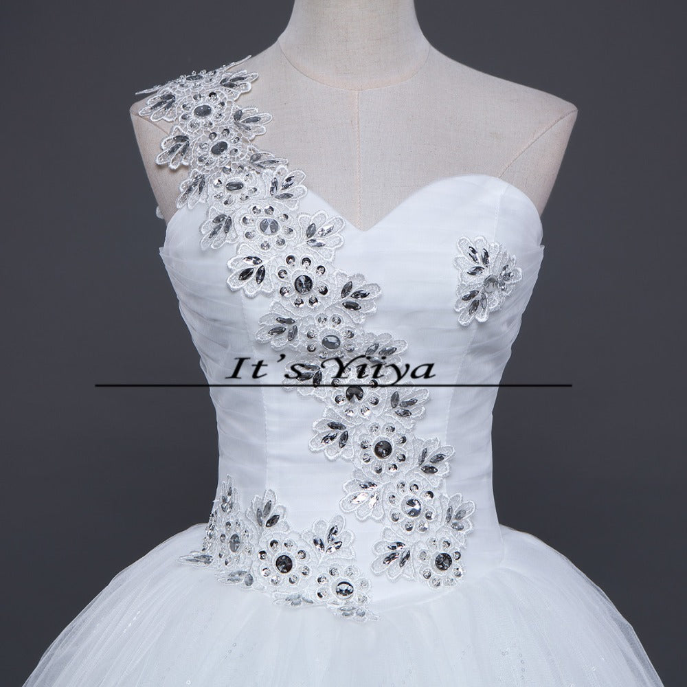 Free Shipping New Cheap Bride One Shoulder Plus size Sequins Wedding Dress Lace up Frocks Bride Ball Gowns Vestidos De Novia H47
