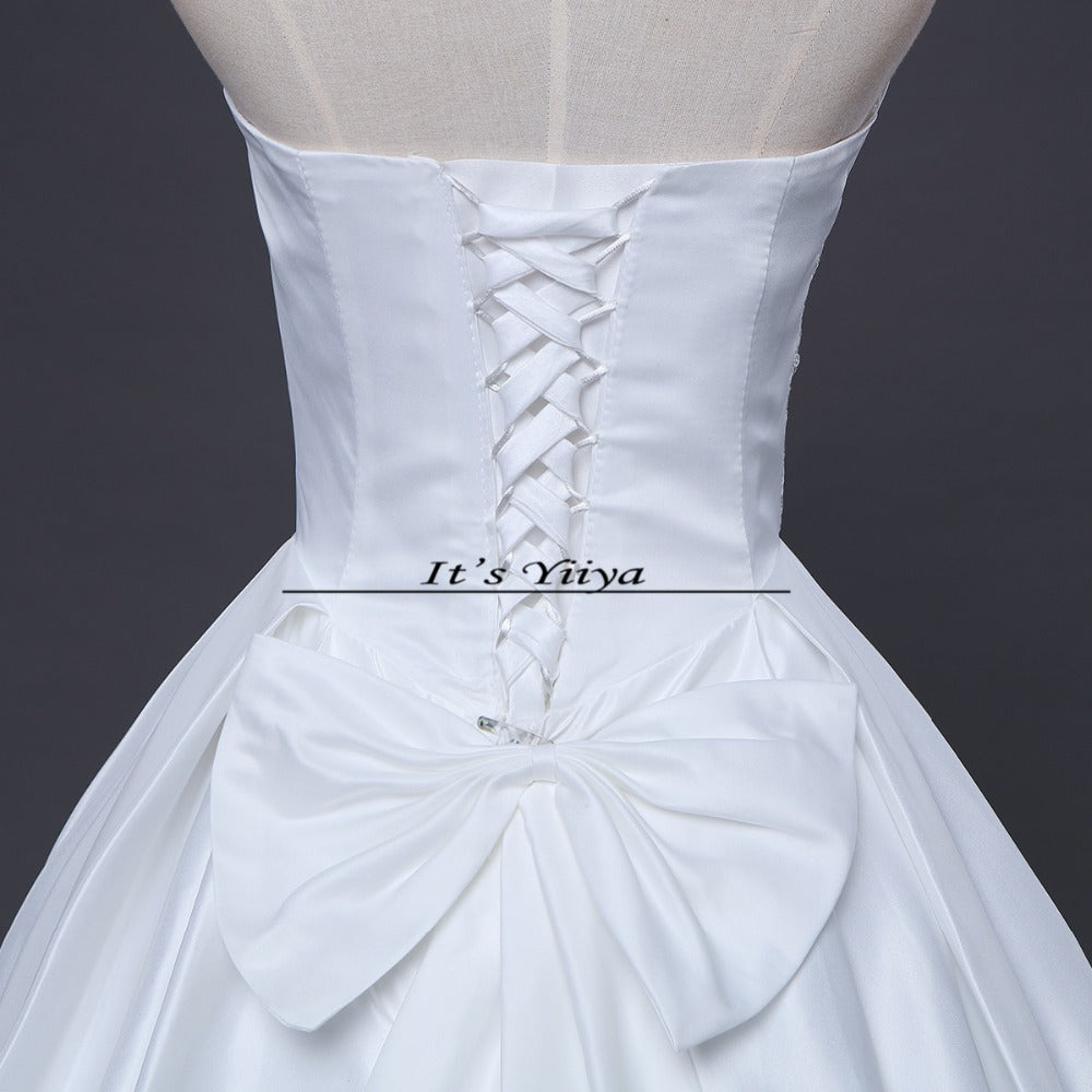 Free shipping 2017 New Ruffles Wedding Dresses Strapless Bow Waist Cheap Bride Frocks Ball Gowns Plus size XXN055